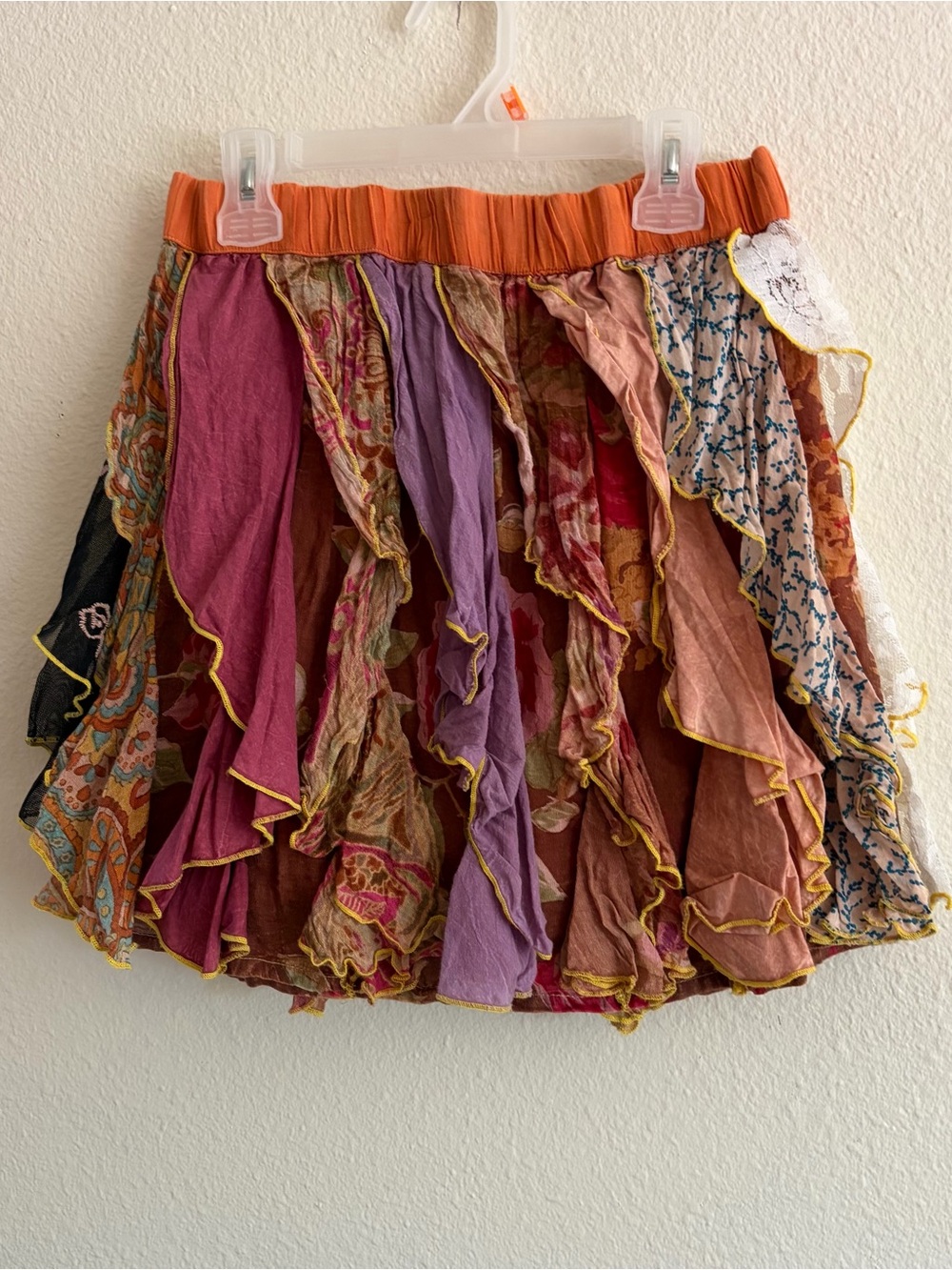 Shop Therapy Multicolor Boho Patchwork Ruffle Skirt - Orange Waistband